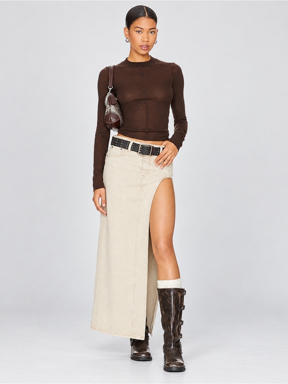 GRLFRND | 100% Cotton The Blanca Maxi Denim Skirt with High Thigh Slit ~ US 28